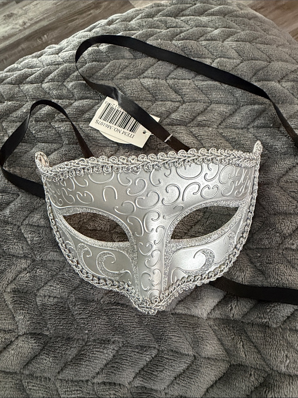 Silver Venetian Masquerade Face Mask with Ribbon Ties